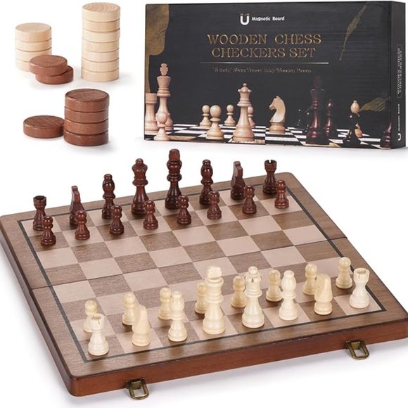 Wooden Chess / Checkers Set 15 inch - Picture 1 of 4